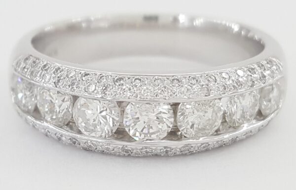 Channel Set & Pave Round Diamond Wedding Band 14k White Gold 1.42 ct 6.2 mm