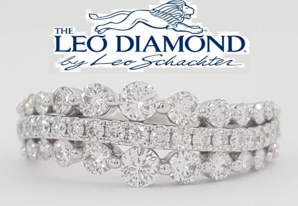 Leo Diamond Three-Row Wedding Anniv. Band 1.15 ct 14k White Gold Retail $3,699