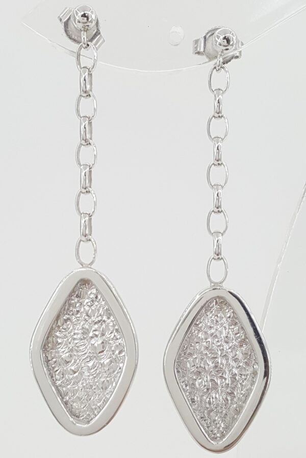 White Gold Drop Dangle Earrings Italy 14K 5 Grams 2"