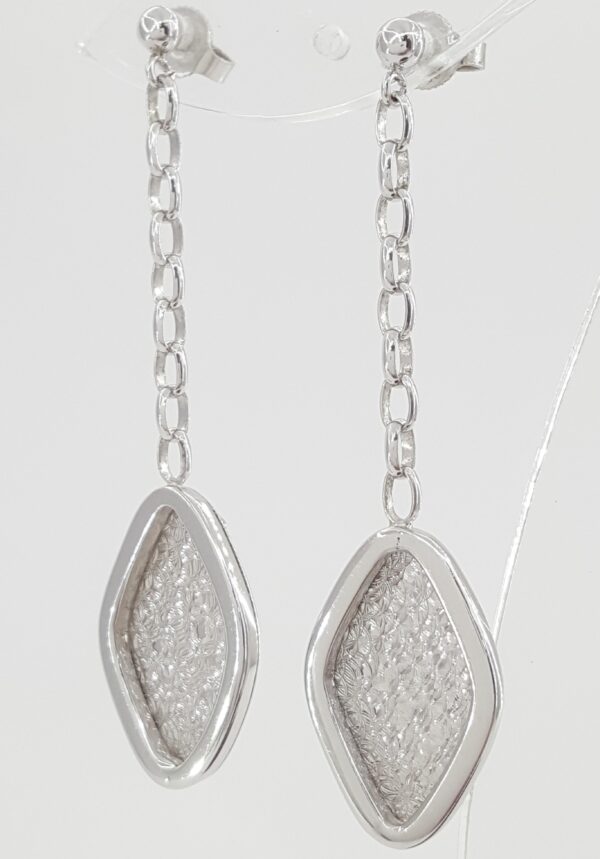 White Gold Drop Dangle Earrings Italy 14K 5 Grams 2"