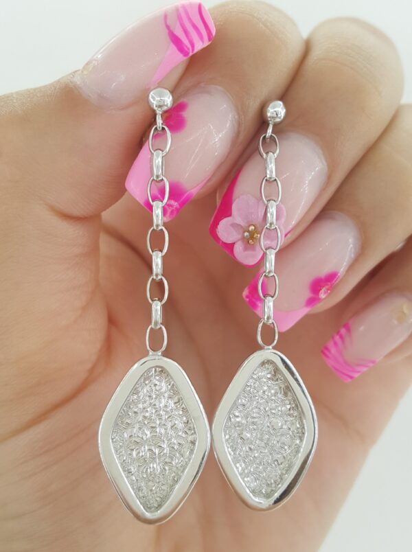 White Gold Drop Dangle Earrings Italy 14K 5 Grams 2"
