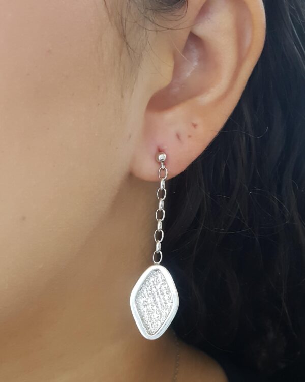 White Gold Drop Dangle Earrings Italy 14K 5 Grams 2"