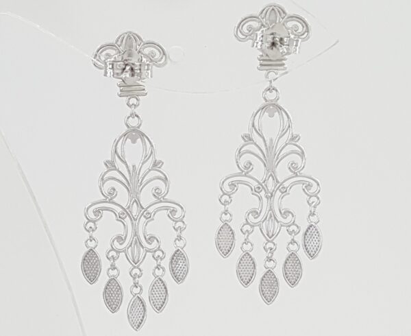 White Gold Chandelier Drop Dangle Earrings 14K 2.7 Grams 1.5"