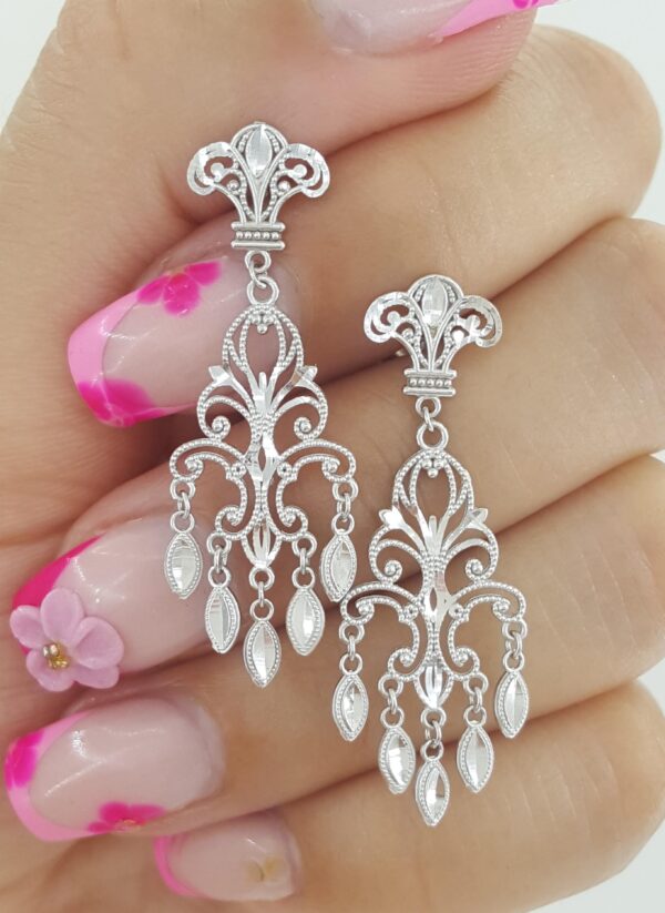 White Gold Chandelier Drop Dangle Earrings 14K 2.7 Grams 1.5"