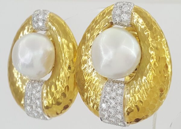 Vintage David Webb Pearl & Diamond Clip-On Earrings 2.5 ct 18K & Plat