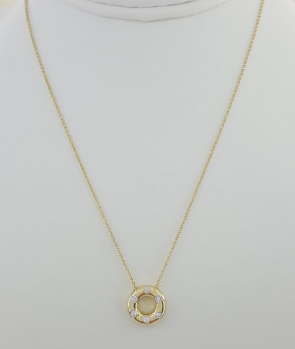 Tiffany & Co Etoile 18K Yellow Gold Diamond Circle Pendant Necklace 12.8mm 16"