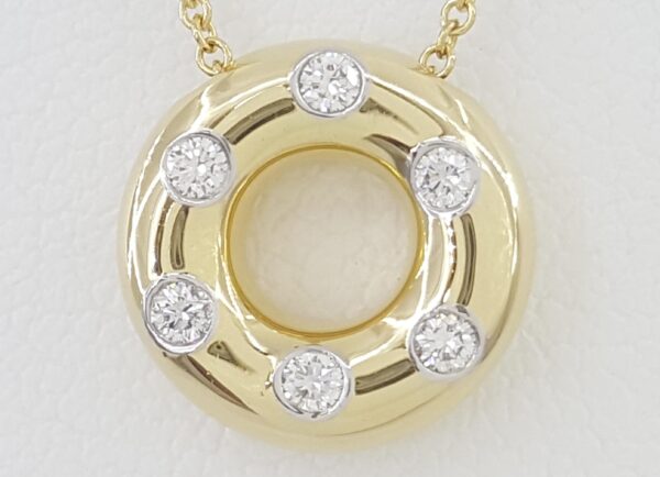Tiffany & Co Etoile 18K Yellow Gold Diamond Circle Pendant Necklace 12.8mm 16"