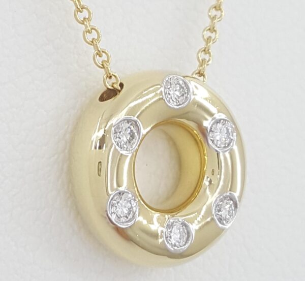 Tiffany & Co Etoile 18K Yellow Gold Diamond Circle Pendant Necklace 12.8mm 16"