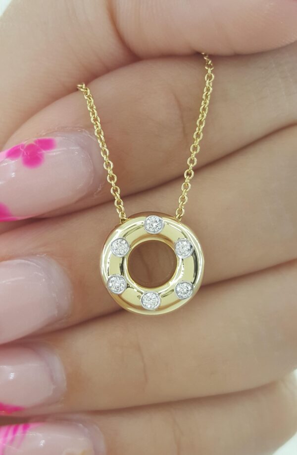 Tiffany & Co Etoile 18K Yellow Gold Diamond Circle Pendant Necklace 12.8mm 16"