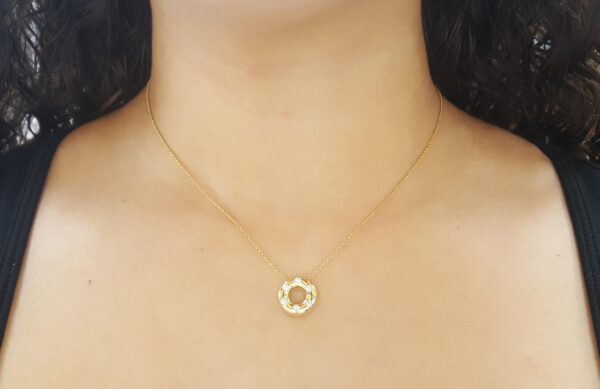 Tiffany & Co Etoile 18K Yellow Gold Diamond Circle Pendant Necklace 12.8mm 16"