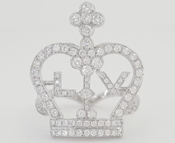 Louis Vuitton Diamond Blason Crown Ring 1.2 ct 18k White Gold