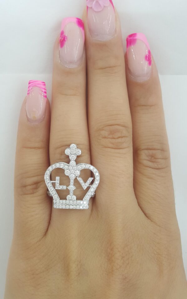 Louis Vuitton Diamond Blason Crown Ring 1.2 ct 18k White Gold