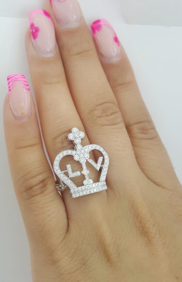Louis Vuitton Diamond Blason Crown Ring 1.2 ct 18k White Gold