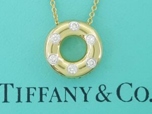 Tiffany & Co Etoile 18K Yellow Gold Diamond Circle Pendant Necklace 12.8mm 16"