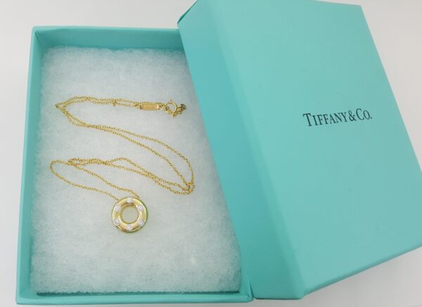Tiffany & Co Etoile 18K Yellow Gold Diamond Circle Pendant Necklace 12.8mm 16"