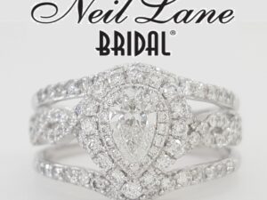 Neil Lane Pear Diamond Double Halo Crossover Engagement Ring w/ bands 2 ct 14k