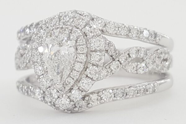 Neil Lane Pear Diamond Double Halo Crossover Engagement Ring w/ bands 2 ct 14k