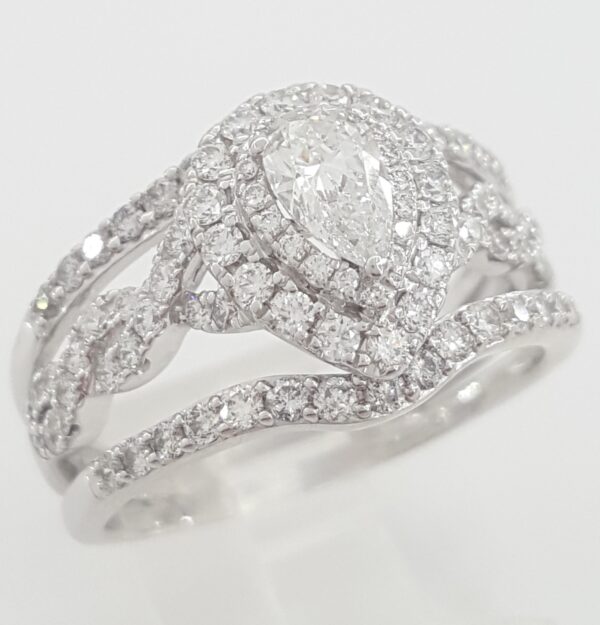 Neil Lane Pear Diamond Double Halo Crossover Engagement Ring w/ bands 2 ct 14k