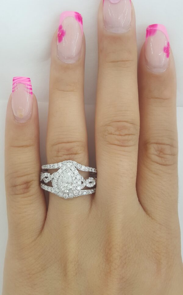 Neil Lane Pear Diamond Double Halo Crossover Engagement Ring w/ bands 2 ct 14k