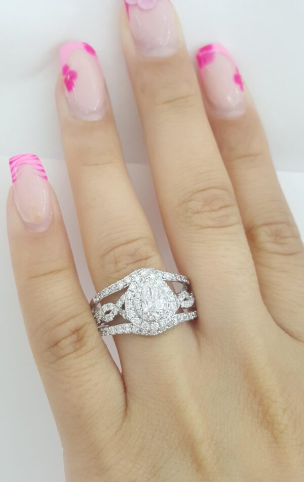 Neil Lane Pear Diamond Double Halo Crossover Engagement Ring w/ bands 2 ct 14k