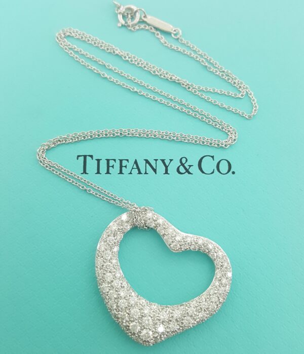 Tiffany & Co Elsa Peretti Diamond Open Heart Necklace 27 mm 2 ct Plat Rtl $29K