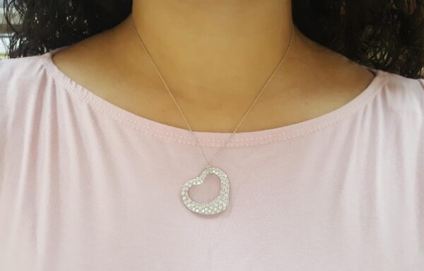 Tiffany & Co Elsa Peretti Diamond Open Heart Necklace 27 mm 2 ct Plat Rtl $29K