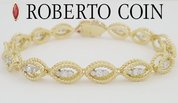 Roberto Coin Barocco Diamond Bracelet 1.26 ct 18k Yellow & White Gold 7"