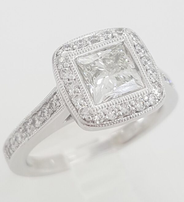 Princess Cut Diamond Halo Engagement Ring 1.5 ct Platinum GIA Retail $8,995