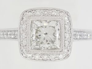 Princess Cut Diamond Halo Engagement Ring 1.5 ct Platinum GIA Retail $8,995