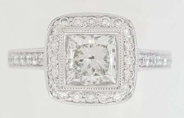 Princess Cut Diamond Halo Engagement Ring 1.5 ct Platinum GIA Retail $8,995