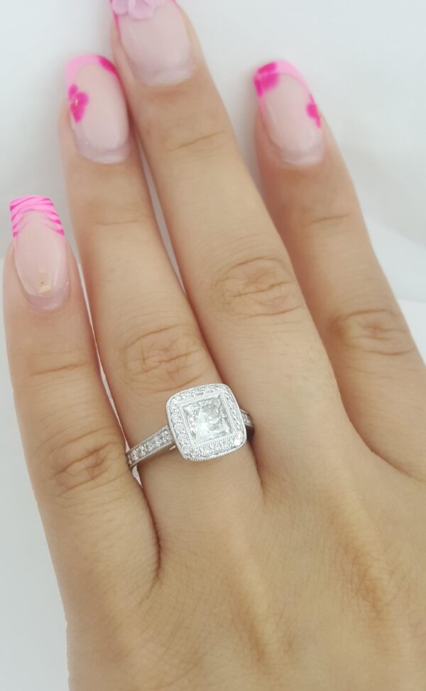 Princess Cut Diamond Halo Engagement Ring 1.5 ct Platinum GIA Retail $8,995