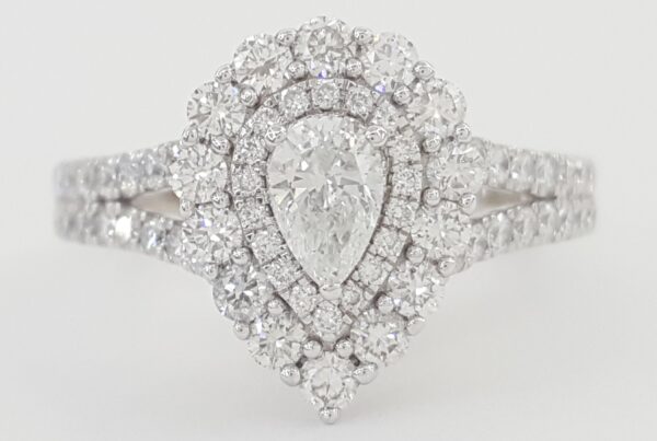 Pear Diamond Double Halo Engagement Ring 1.5 ct 14K White Gold Retail $6K