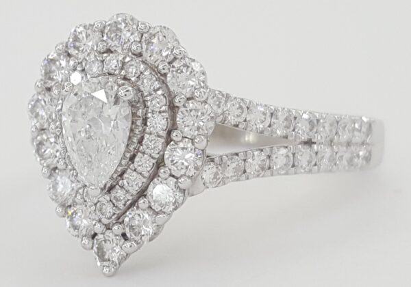 Pear Diamond Double Halo Engagement Ring 1.5 ct 14K White Gold Retail $6K