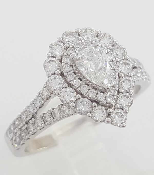 Pear Diamond Double Halo Engagement Ring 1.5 ct 14K White Gold Retail $6K