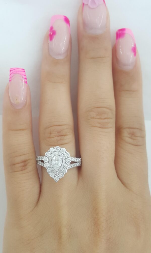 Pear Diamond Double Halo Engagement Ring 1.5 ct 14K White Gold Retail $6K