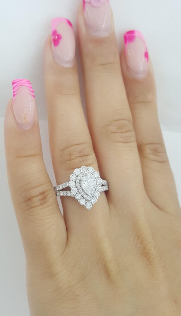 Pear Diamond Double Halo Engagement Ring 1.5 ct 14K White Gold Retail $6K