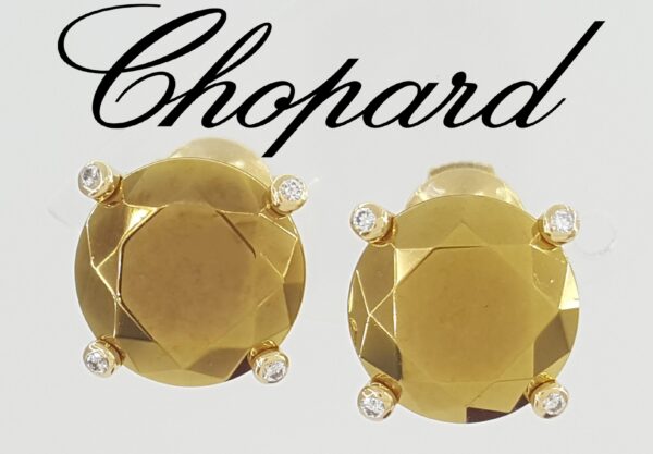 Chopard Golden Diamond Stud Earrings 18k Yellow Gold & Titanium Treated