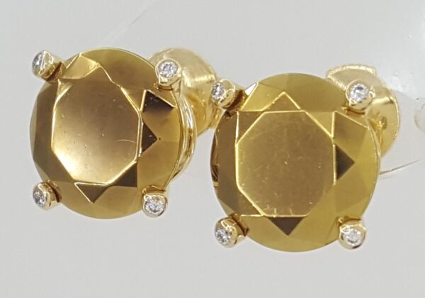 Chopard Golden Diamond Stud Earrings 18k Yellow Gold & Titanium Treated