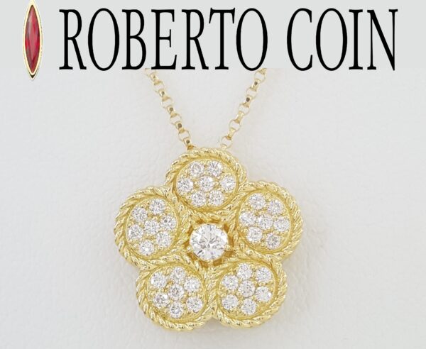 Roberto Coin Daisy Diamond Pendant Necklace 18K Yellow Gold 0.48 ct Rtl $5,300
