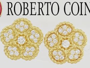 Roberto Coin Daisy Diamond Earrings 0.35 ct 18K Yellow Gold Retail $4,040