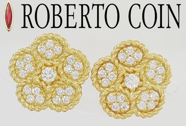 Roberto Coin Daisy Diamond Earrings 0.35 ct 18K Yellow Gold Retail $4,040
