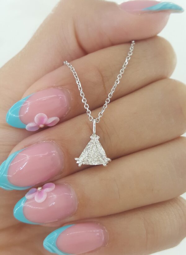 Trillion Diamond Solitaire Pendant Necklace 0.97 ct 14K White Gold GIA Rtl $6.5K