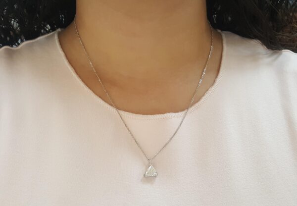 Trillion Diamond Solitaire Pendant Necklace 0.97 ct 14K White Gold GIA Rtl $6.5K
