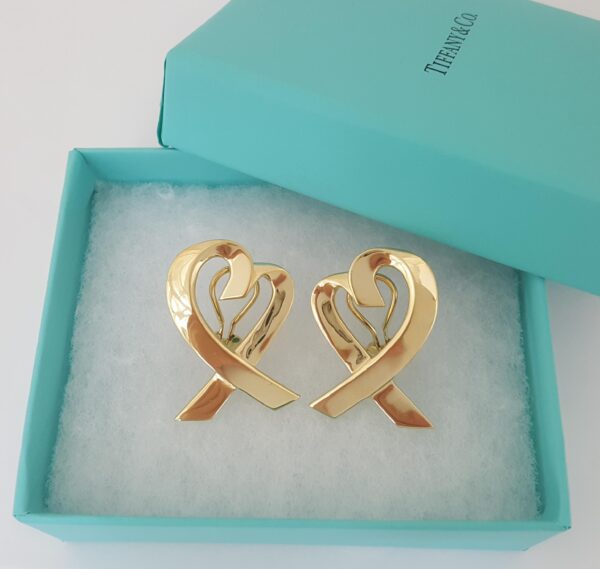 Vintage Tiffany & Co Paloma Picasso Large Loving Heart 18K Gold Earrings 21.5 gr
