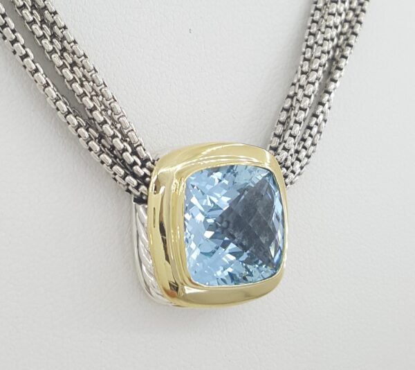 David Yurman Albion Blue Topaz Silver & 18k Yellow Gold Multi-Strand Necklace