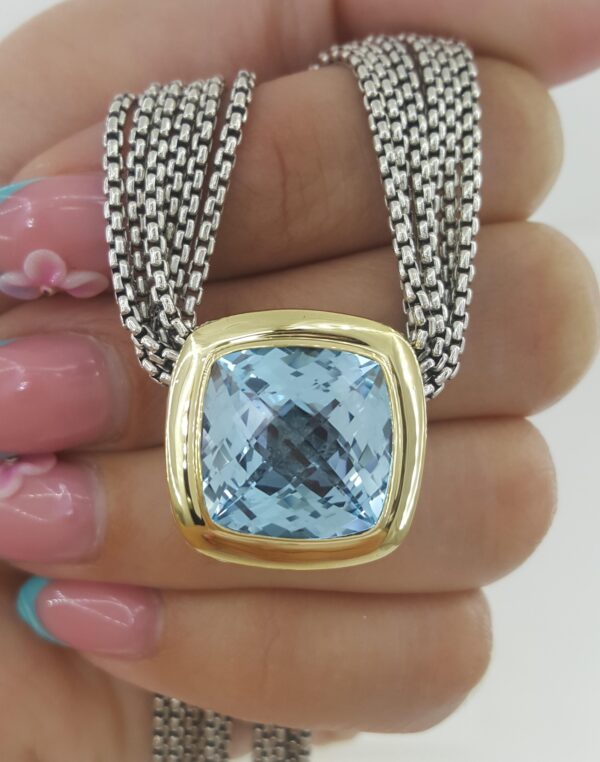 David Yurman Albion Blue Topaz Silver & 18k Yellow Gold Multi-Strand Necklace