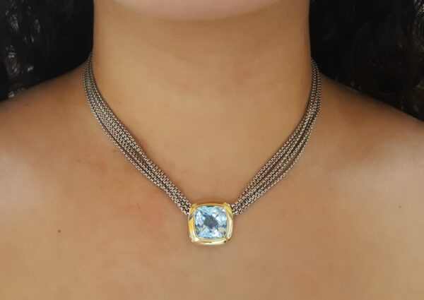 David Yurman Albion Blue Topaz Silver & 18k Yellow Gold Multi-Strand Necklace