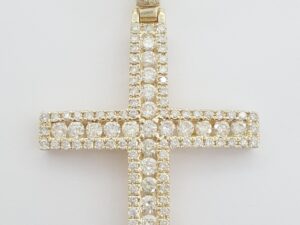 Round Brilliant Cut Diamond Cross Pendant 14k Yellow Gold 1.75 ct 2" 5 grams