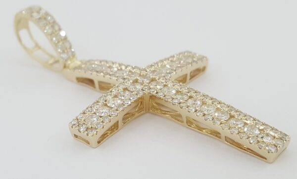 Round Brilliant Cut Diamond Cross Pendant 14k Yellow Gold 1.75 ct 2" 5 grams