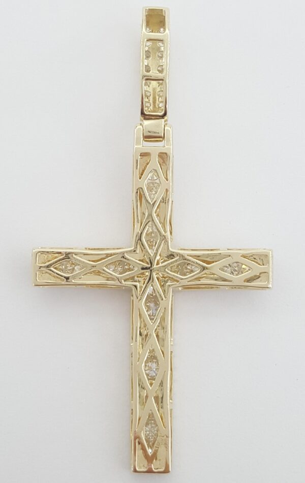 Round Brilliant Cut Diamond Cross Pendant 14k Yellow Gold 1.75 ct 2" 5 grams